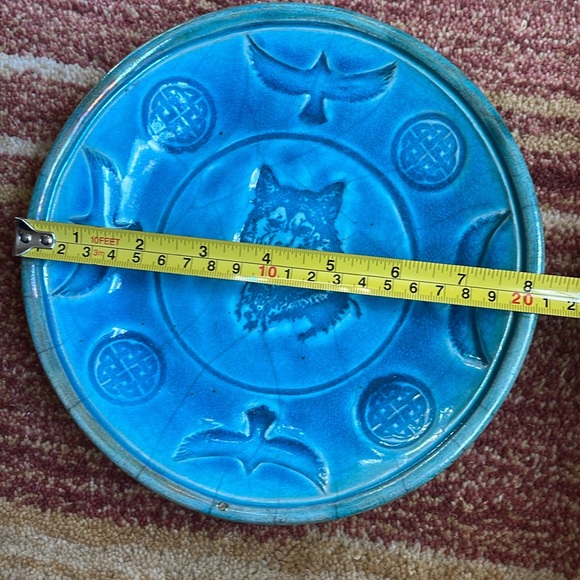 Celtic wolf and raven shallow bowl dish raku pottery handmade - Picture 4 of 4